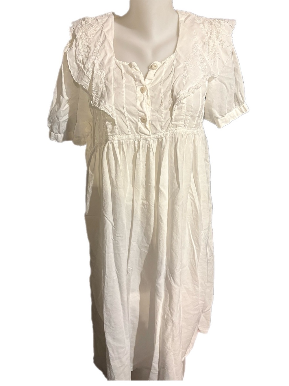 Vintage Light cream Cotton Nightgown with Lace-Yoke